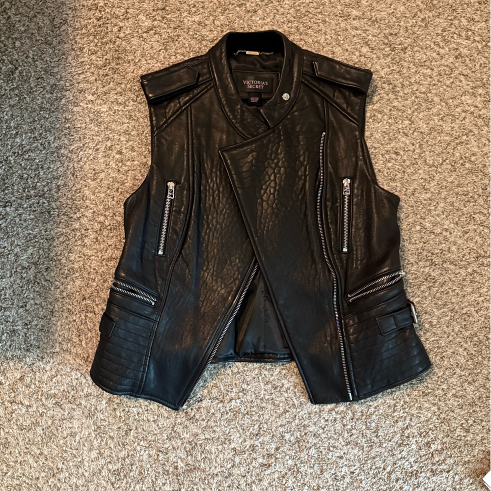 Victoria's Secret Black Leather Moto Vest